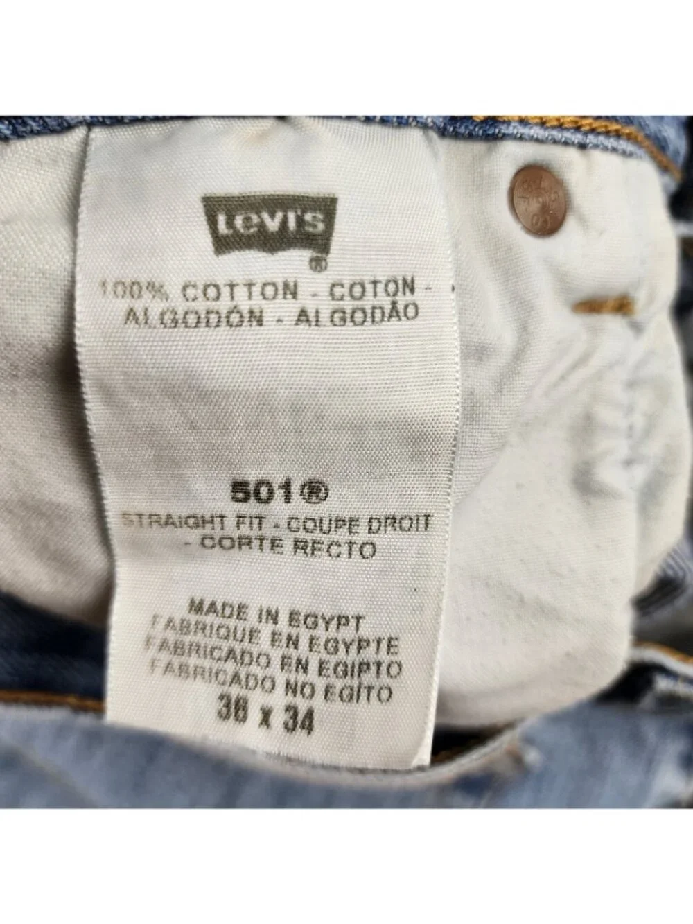 LEVIS 501 Jeans Mens 36x34 Red Tab Button Fly Blue Straight Leg